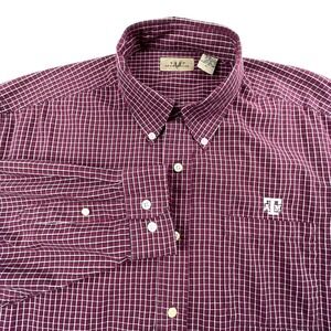 Mens XL Texas A&M Aggies Button Down Shirt Plaid Maroon Soft 100% Cotton TAMU